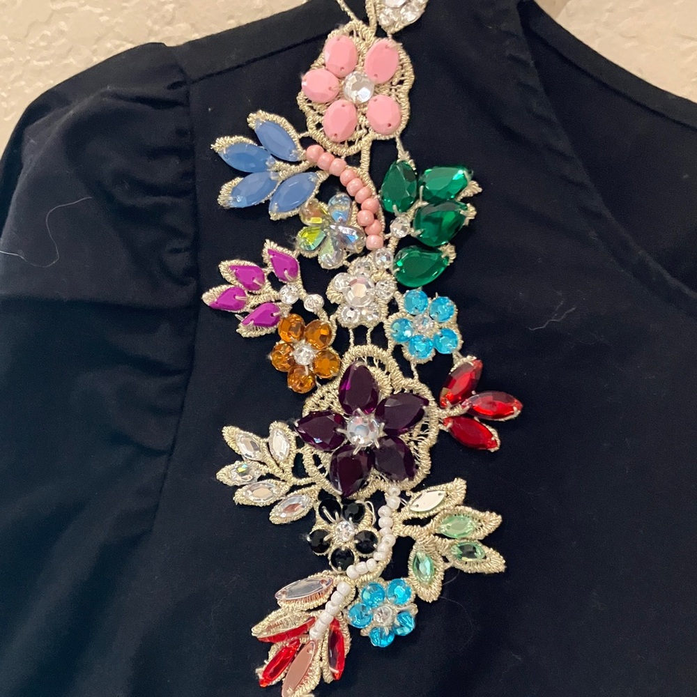 H&M Black Blouse with Colorful Floral Embellishments - Picture 3 of 4